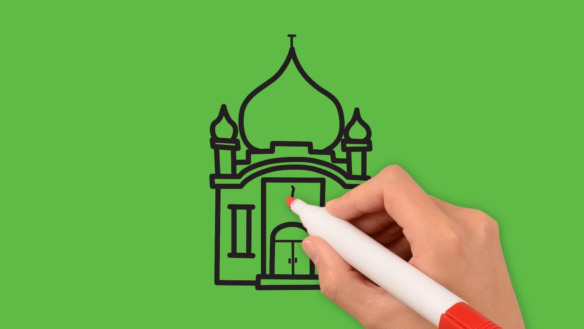 在绿色背景上画出色彩组合的寺庙艺术图片视频的预览图