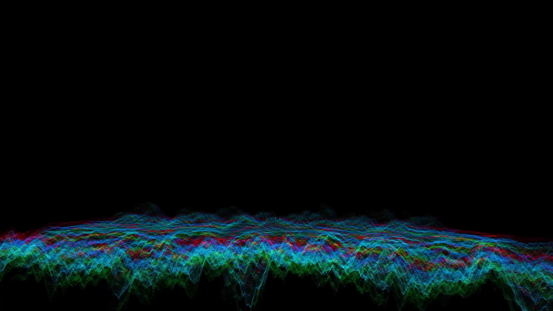 未来派抽象绿色红光粉色和深蓝色飞平移波音频音乐视频的预览图