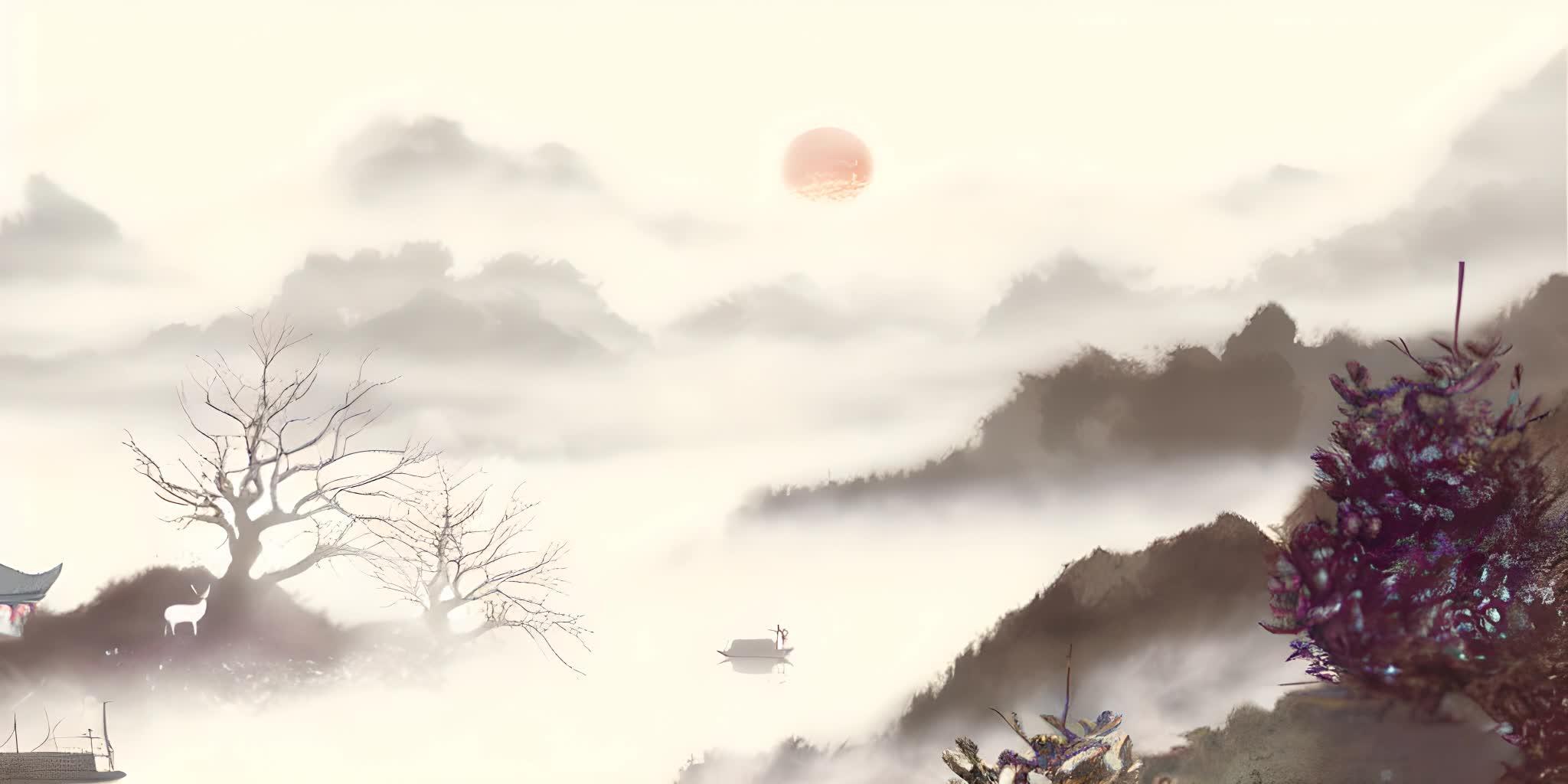 中国风山水墨画视频的预览图