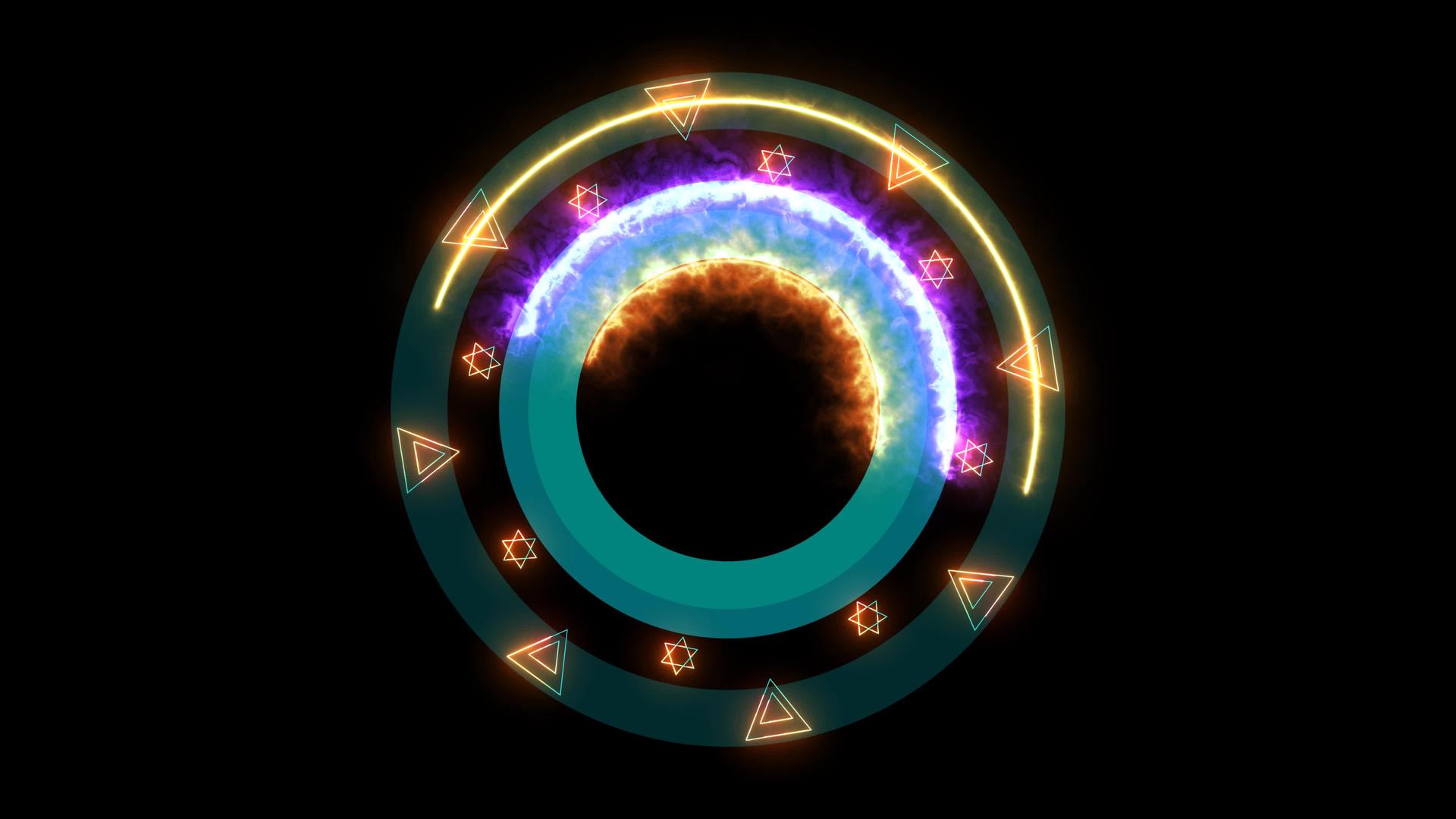 absract魔法能量恒星圆通过三驾驶天使发光和旋转视频的预览图