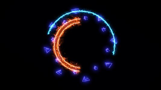 absract热橙色电力和蓝色能源环线照明三角形照明视频的预览图