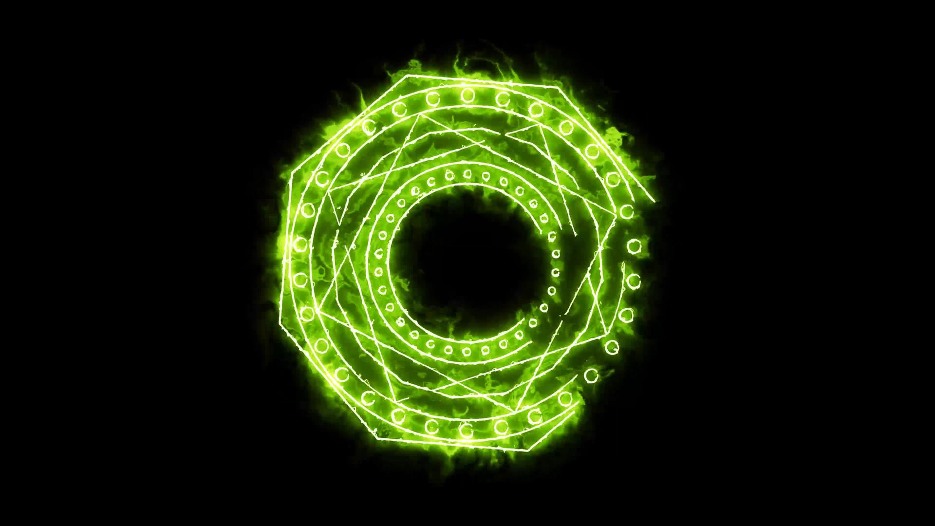 六角形火力在强大的绿色魔法火焰圈周围视频的预览图
