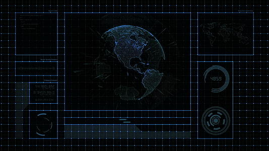 未来主义全球化界面具有多窗口结果、科技感和抽象图形视频的预览图