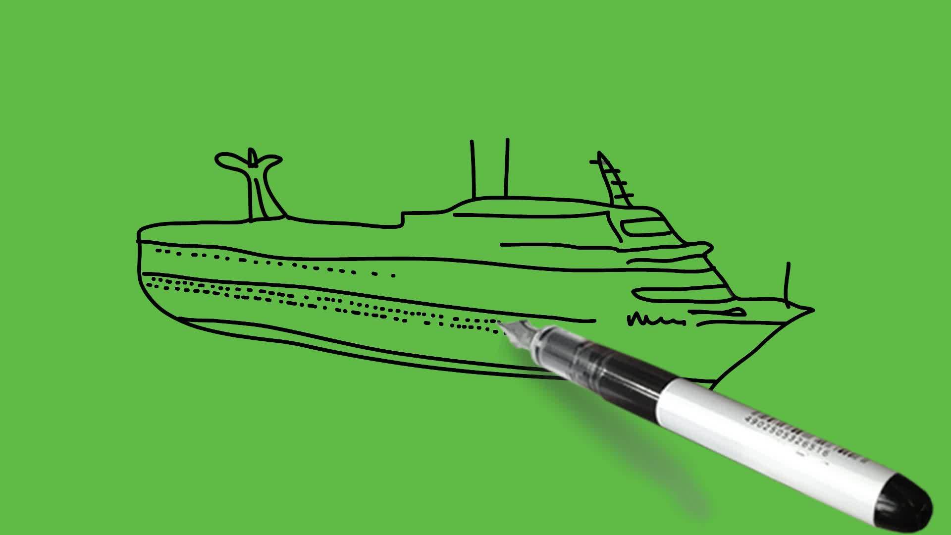 在抽象的绿色背景上画出黑色和蓝色的远洋船视频的预览图