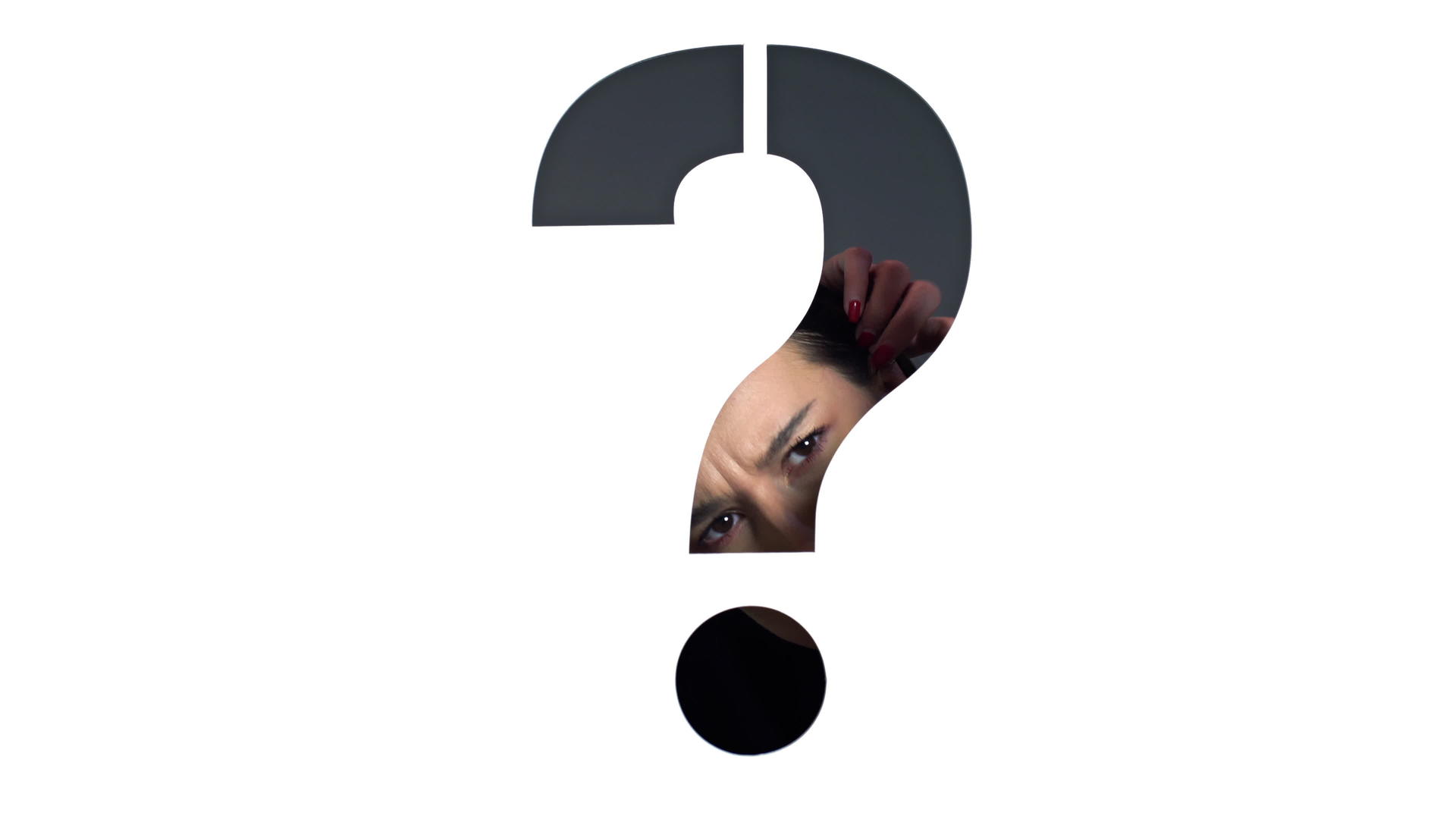 问号后面的女孩的肖像形状是Stencil完整的视频的预览图