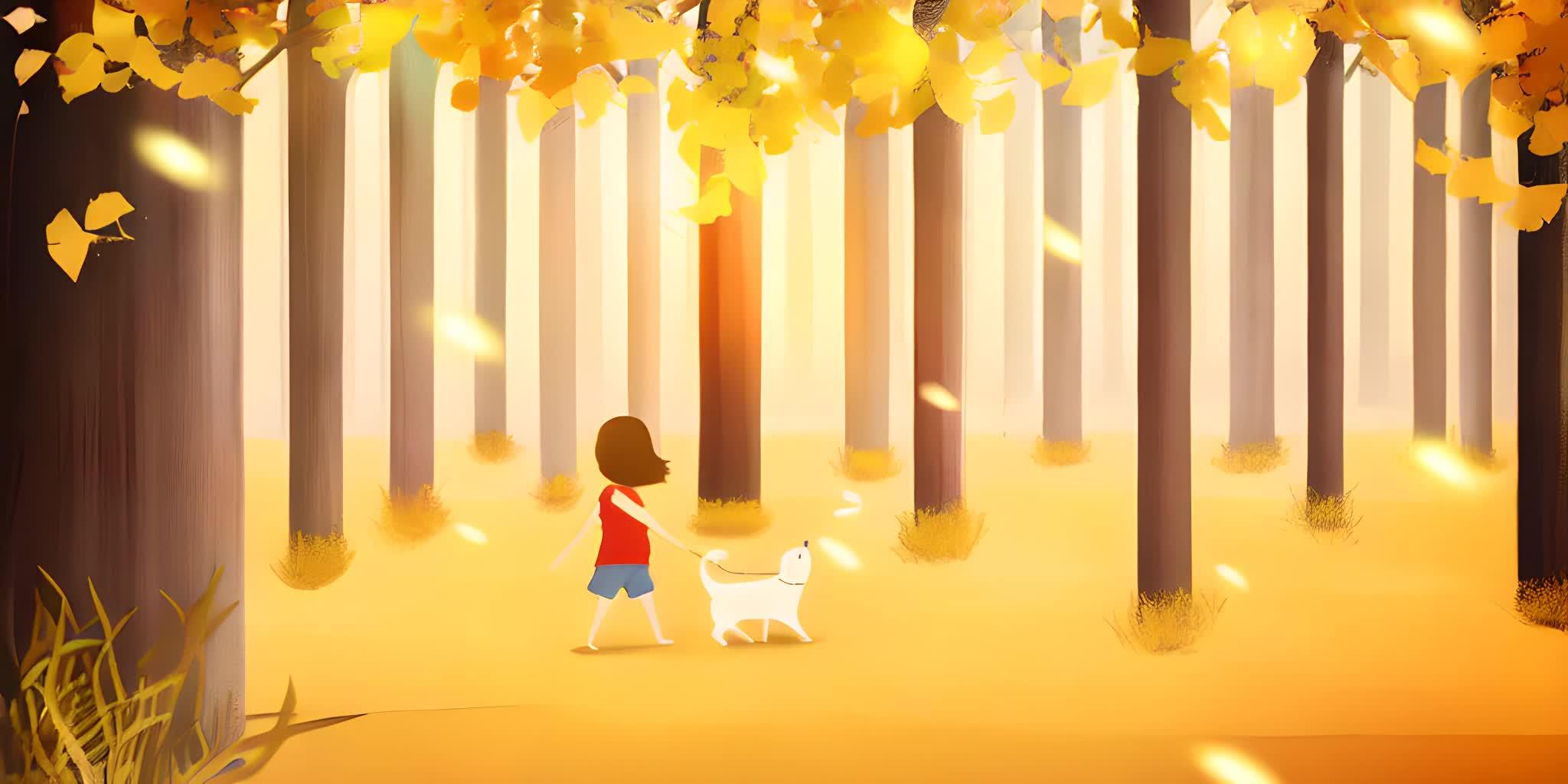 在森林里遛狗的女孩视频的预览图
