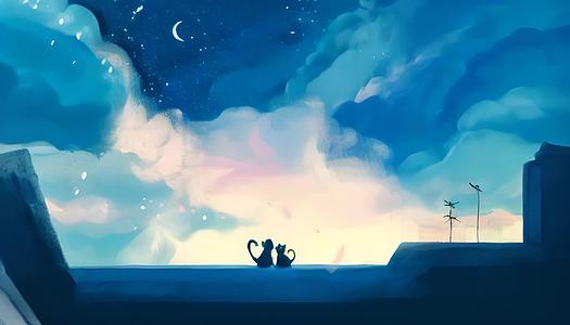 猫咪和月亮梦幻插图视频的预览图