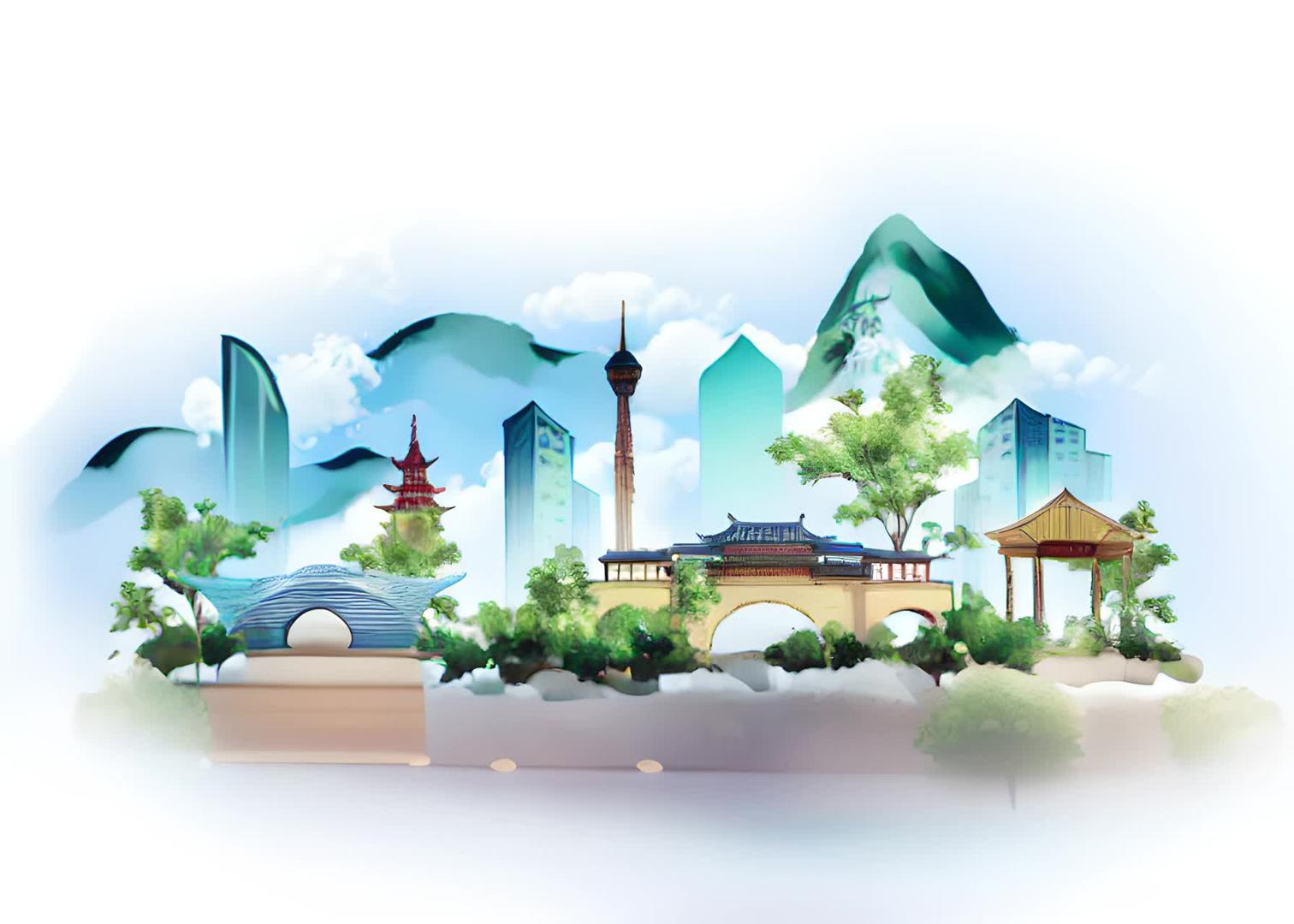 中国风山水墨城市四川成都地标建筑插图视频的预览图