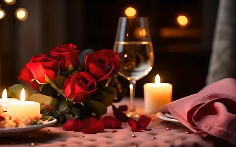 红玫瑰花浪漫的晚餐蜡烛视频的预览图