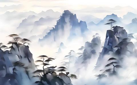 中国传统水墨山水画泰山壮丽景色视频的预览图
