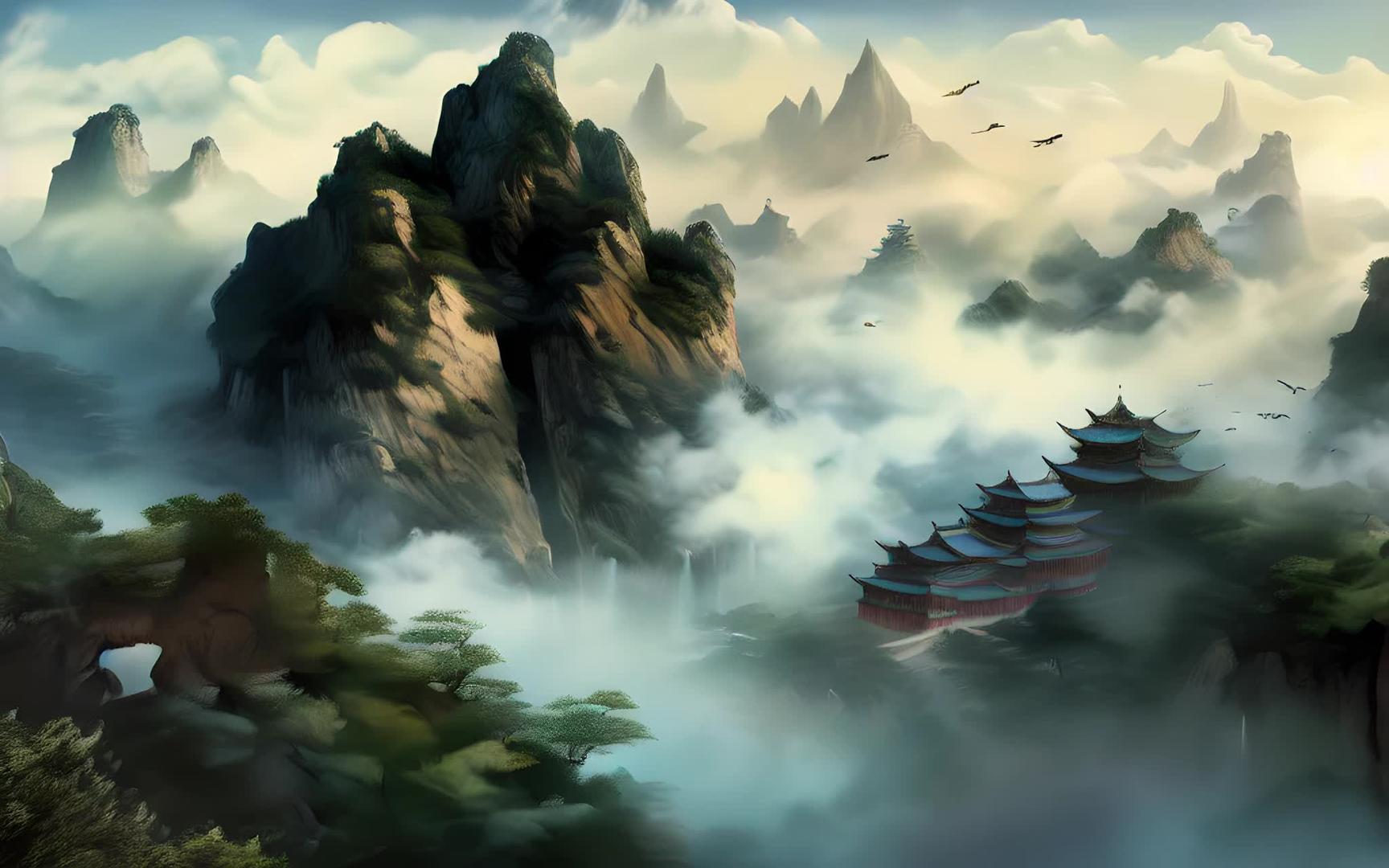 泰山中国风水墨画飘渺视频的预览图