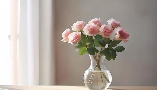 粉红玫瑰花束放在桌子上视频的预览图