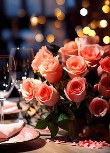 情人节浪漫晚餐玫瑰花束视频的预览图
