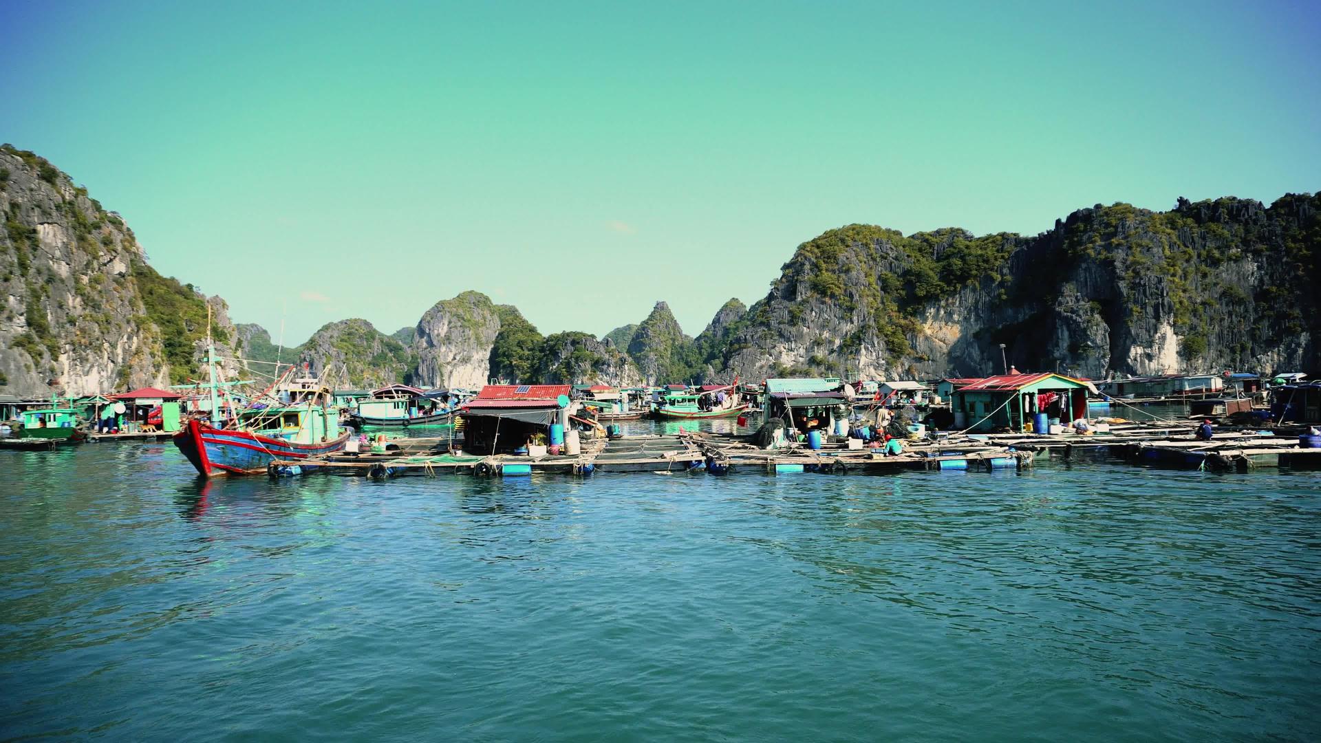 猫巴岛维特南部的漂浮渔村视频的预览图
