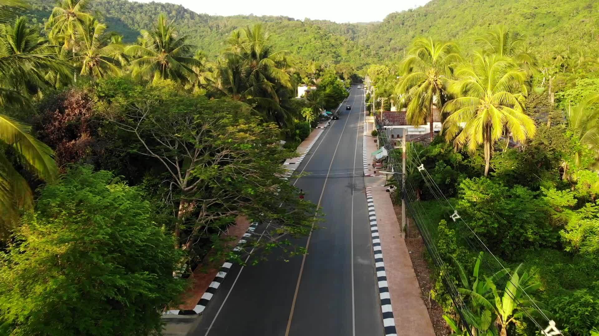 沥青路沥青路穿过定居点和丛林穿过苏梅岛天堂岛视频的预览图
