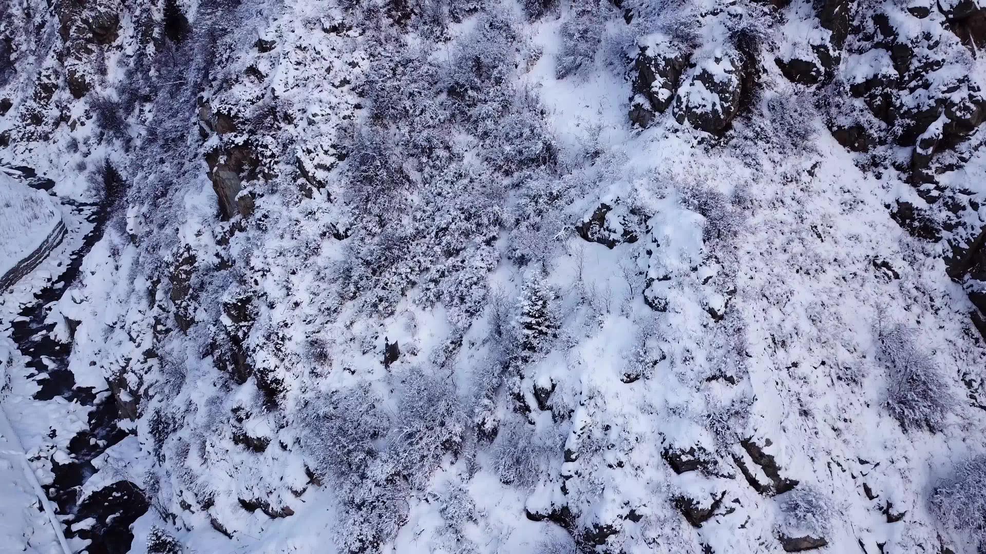 雪山冬季森林和汽车道路视频的预览图
