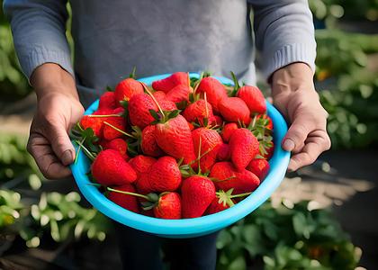 农夫端着一盆红草莓视频的预览图