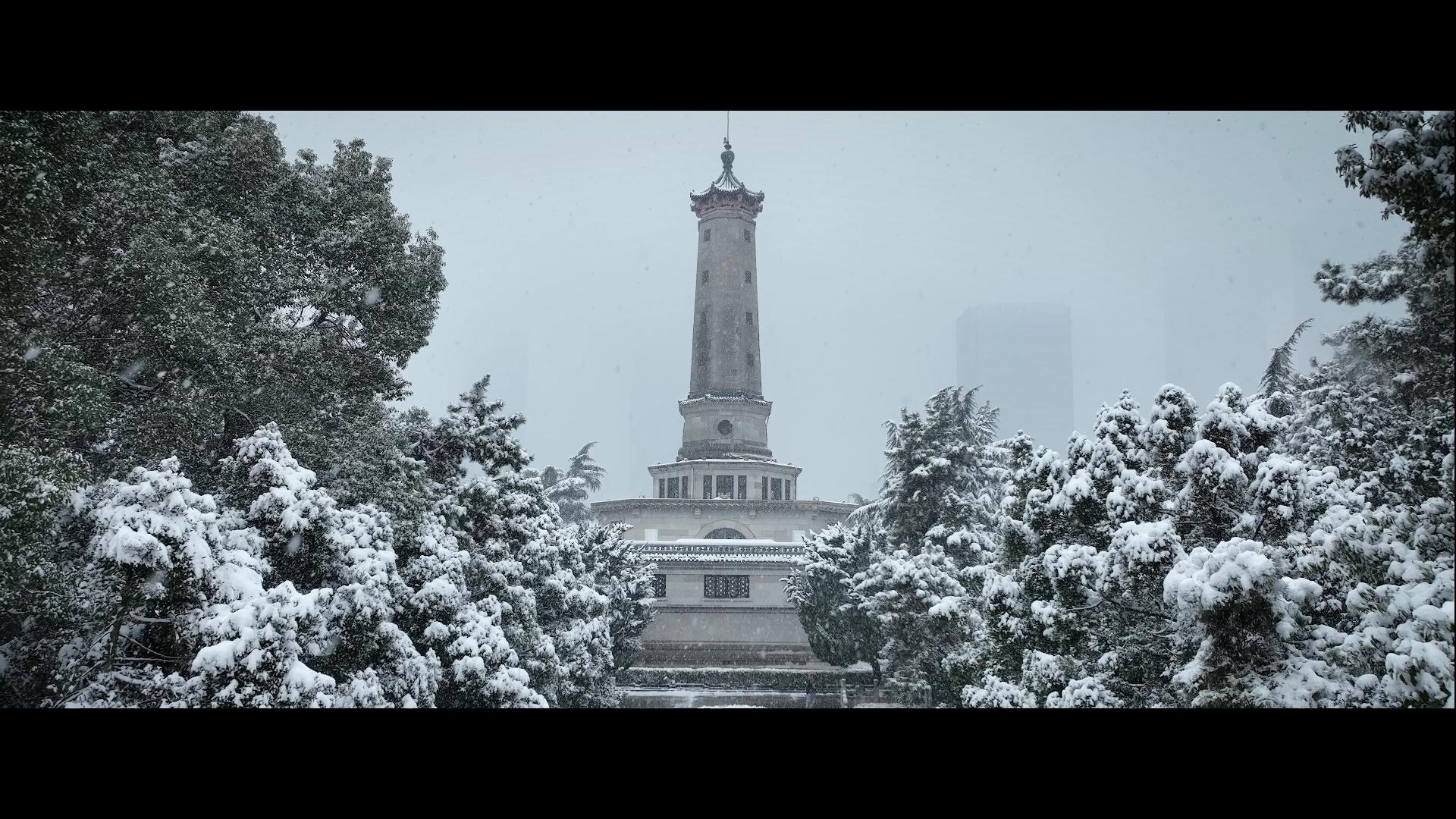 长沙下雪烈士公园纪念塔视频的预览图