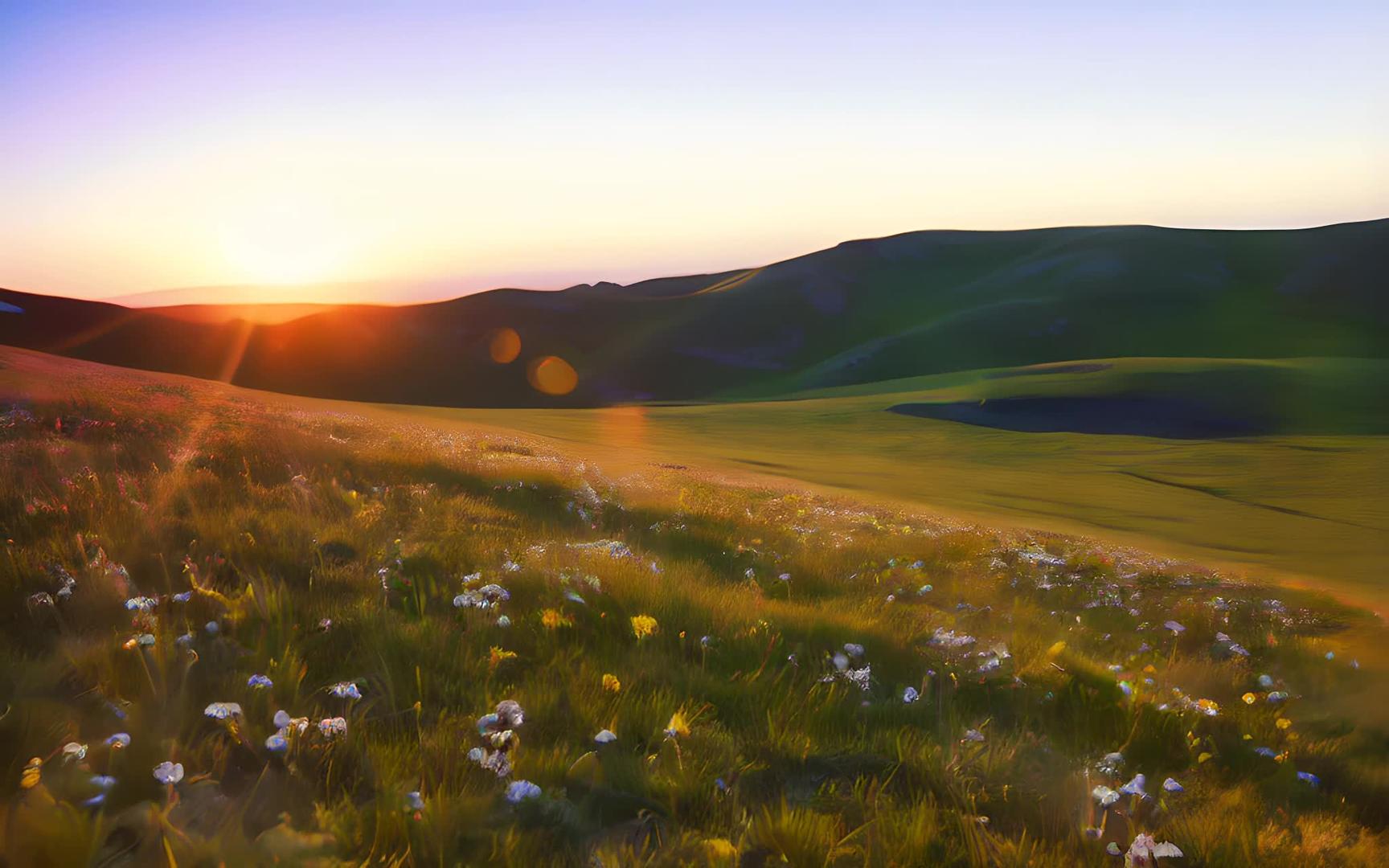 日落逆光的野山花视频的预览图