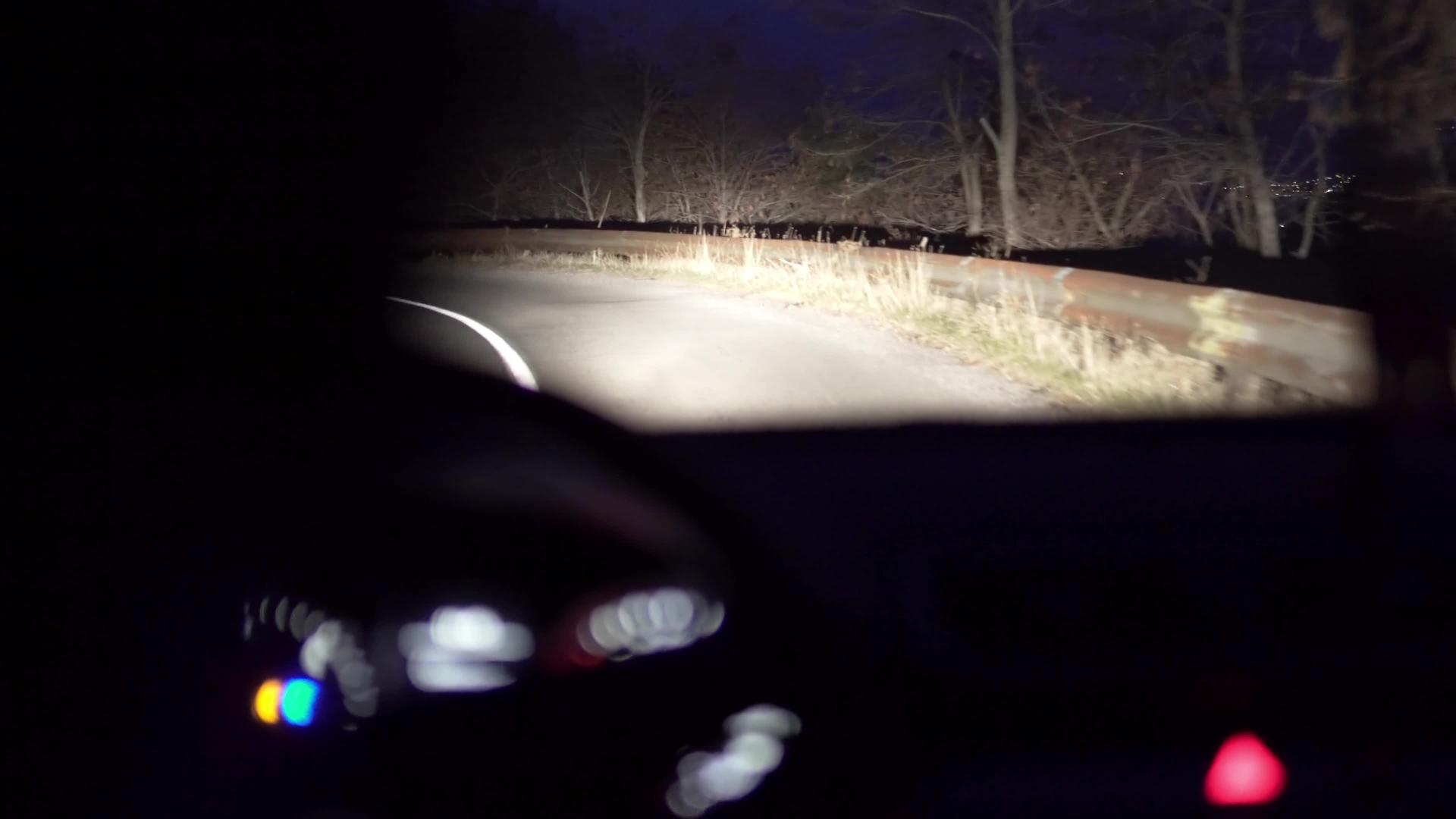 在山地乡村公路上晚上从司机的第一个视角开车视频的预览图