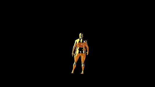 金色脂肪人变形成肌肉功能相机旋转阿尔法通道视频的预览图