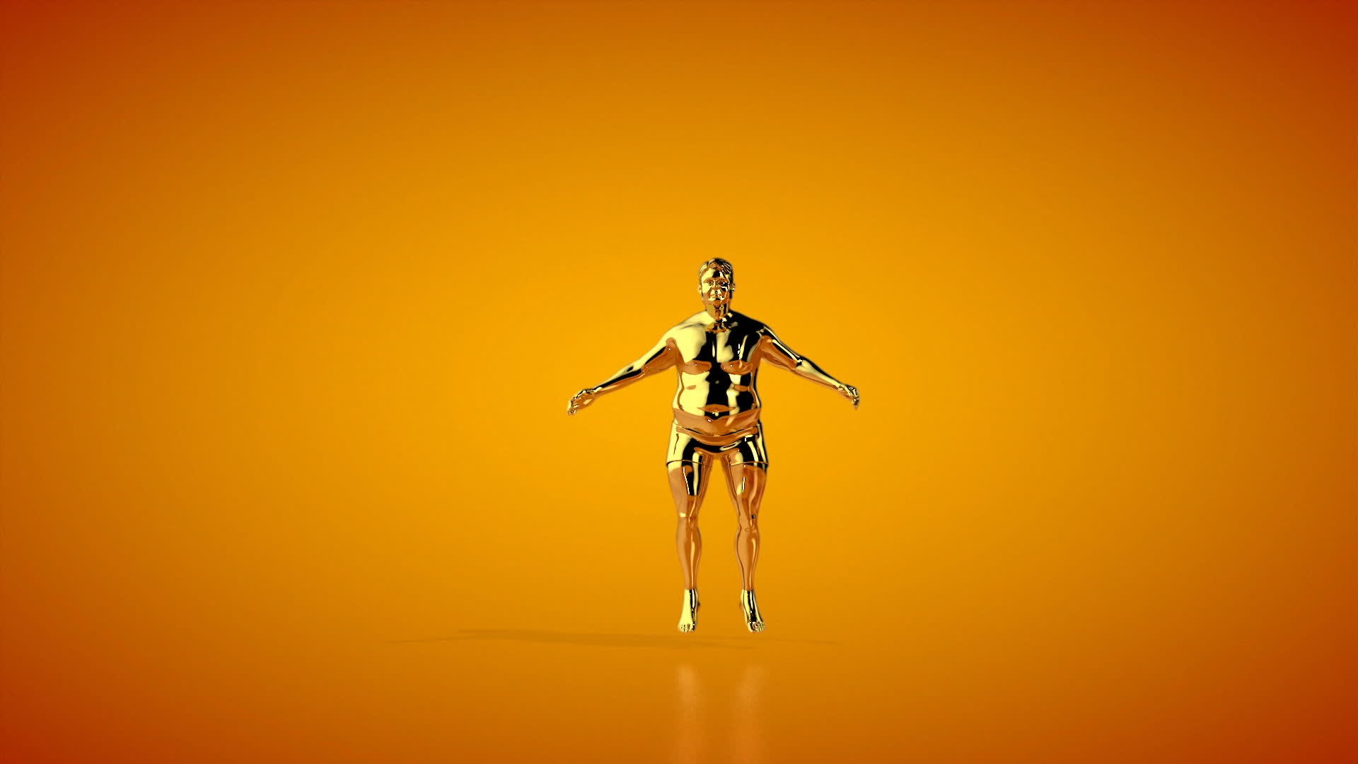 金子变成了肌肉发达的人做跳胸无缝圈橙色工作室视频的预览图