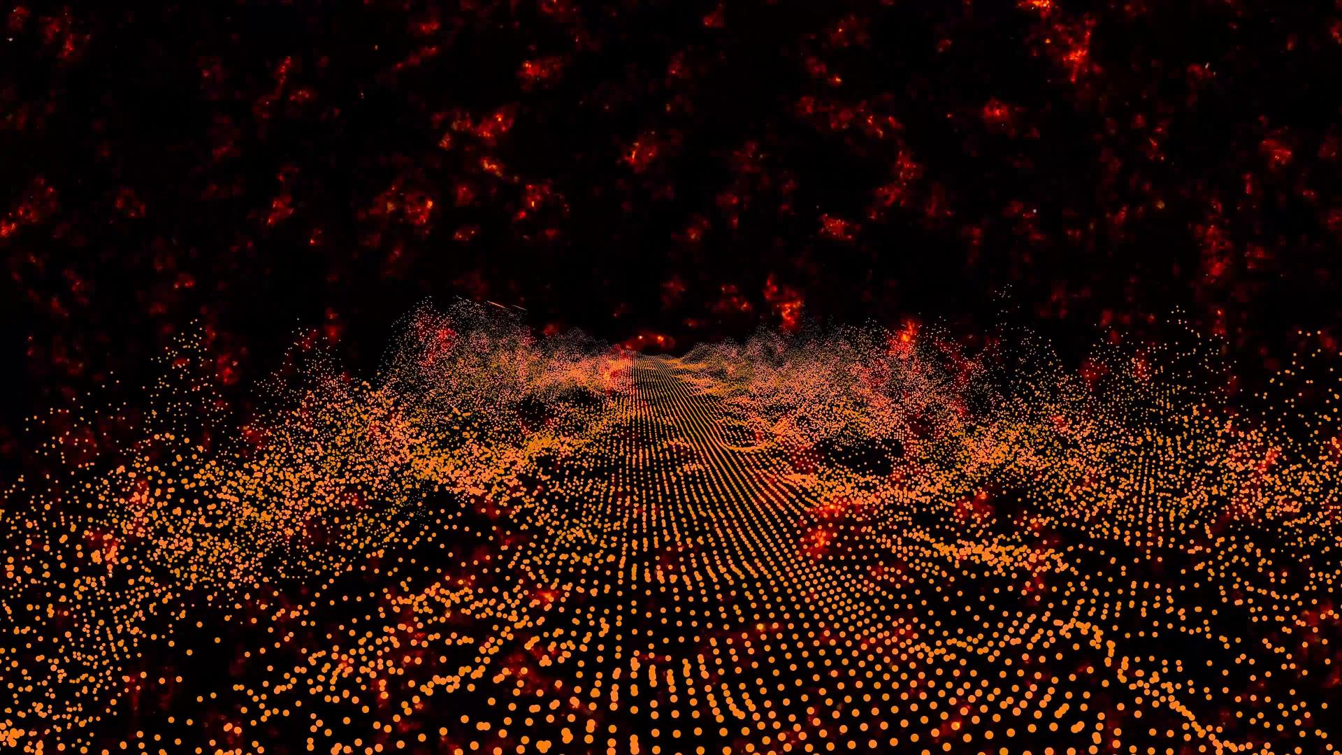 抽象的红色和深红色数百万粒子模式波形振动波动快速移动视频的预览图