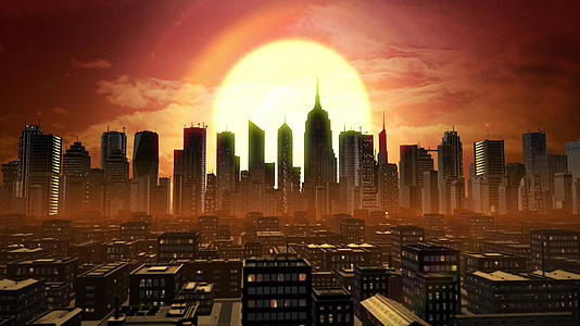 数字城市的日落在空中视频的预览图