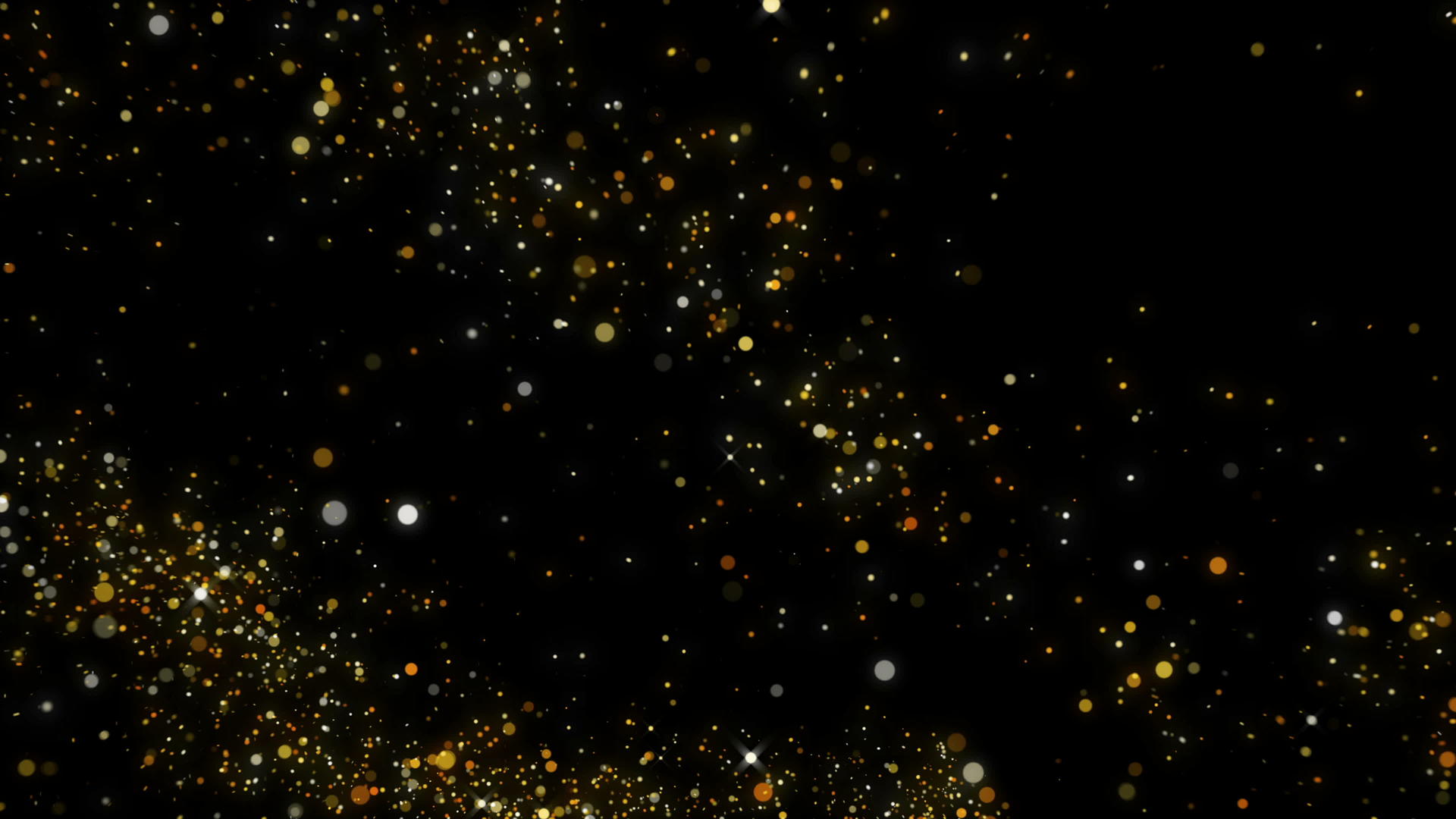 明亮的星星环绕飞行和黑色底部4k圆的金色细粉尘散落在黑色背景中视频的预览图