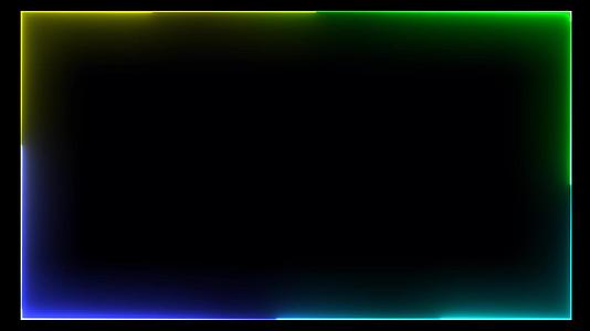 彩虹上所有的彩色百射线箭头都在黑屏上随机移动并在黑屏上运动视频的预览图