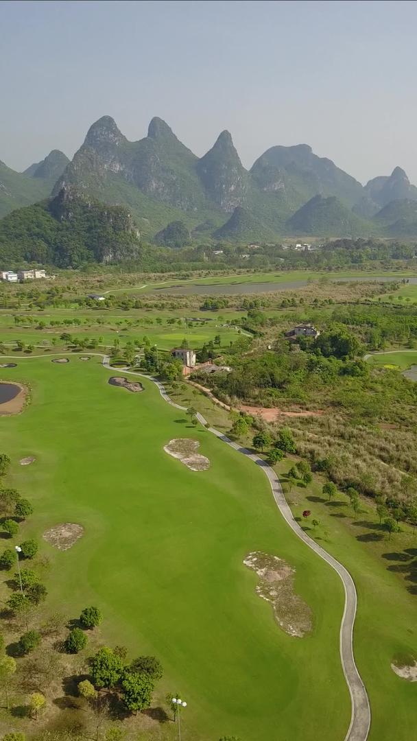 竖屏航拍高尔夫球场绿地春景休闲娱乐视频的预览图