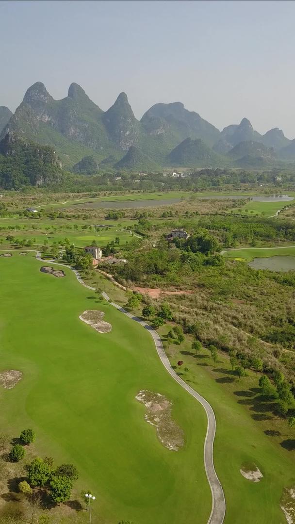 竖屏航拍高尔夫球场绿地春景休闲娱乐视频的预览图