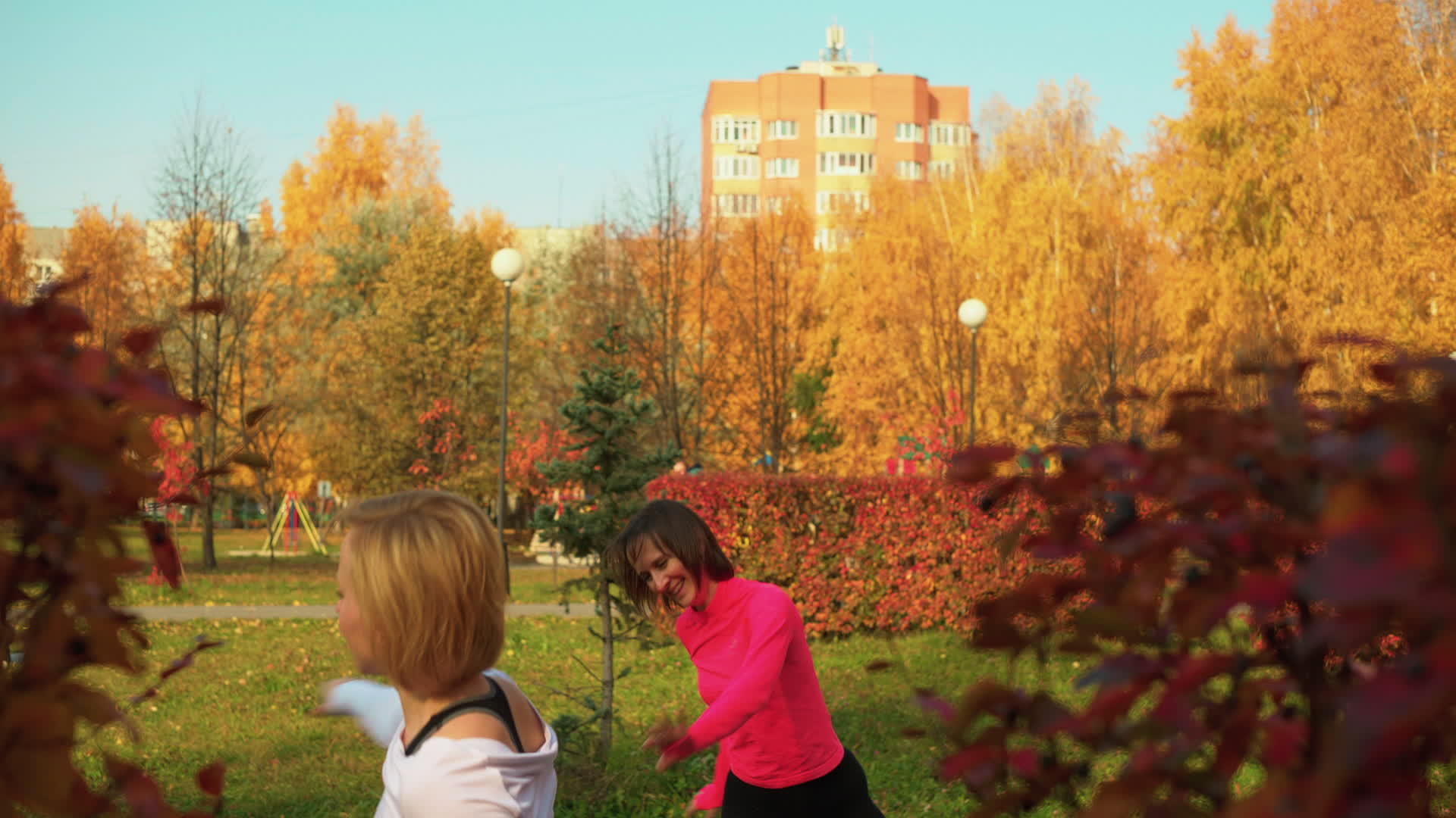 秋天在公园里跳舞的女人视频的预览图