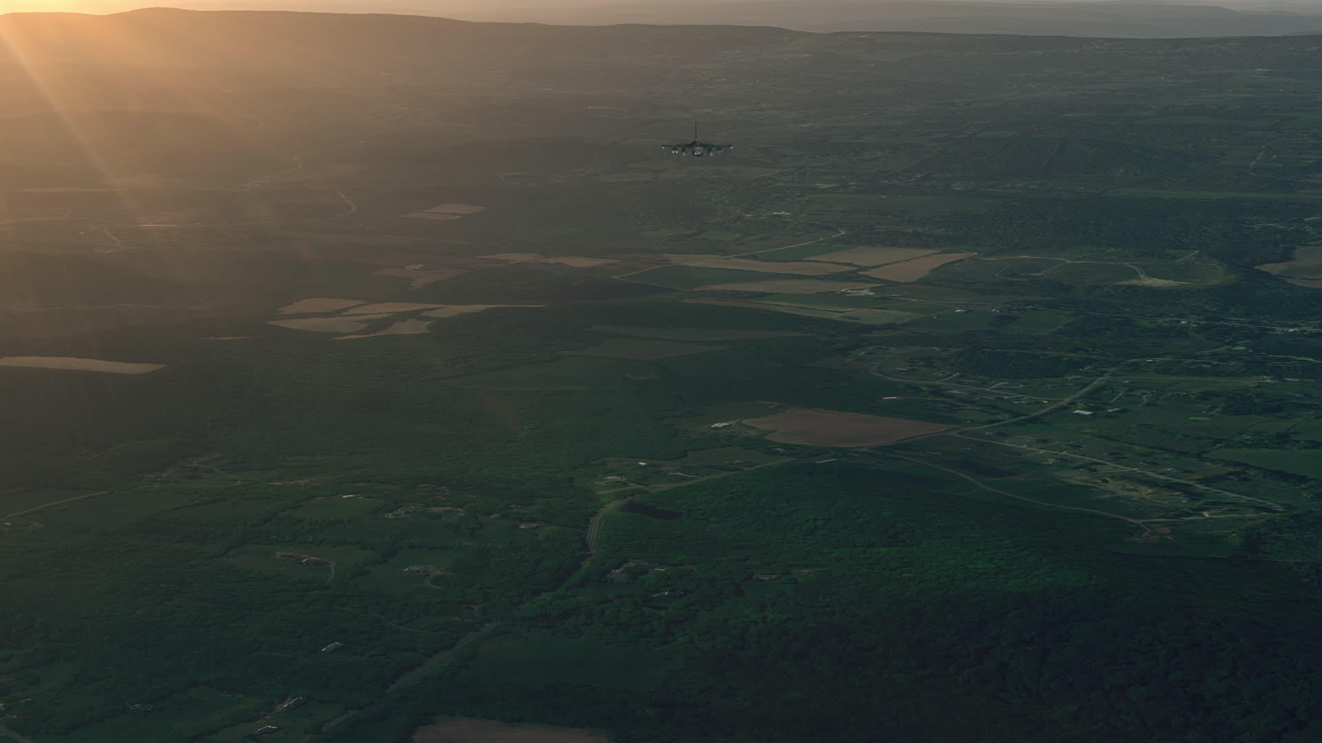 日落时空飞行的喷气式战斗机视频的预览图