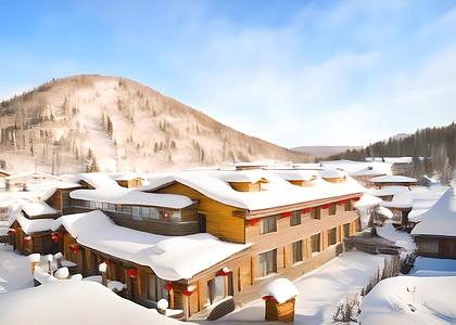 村庄冬景图在雪山下视频的预览图