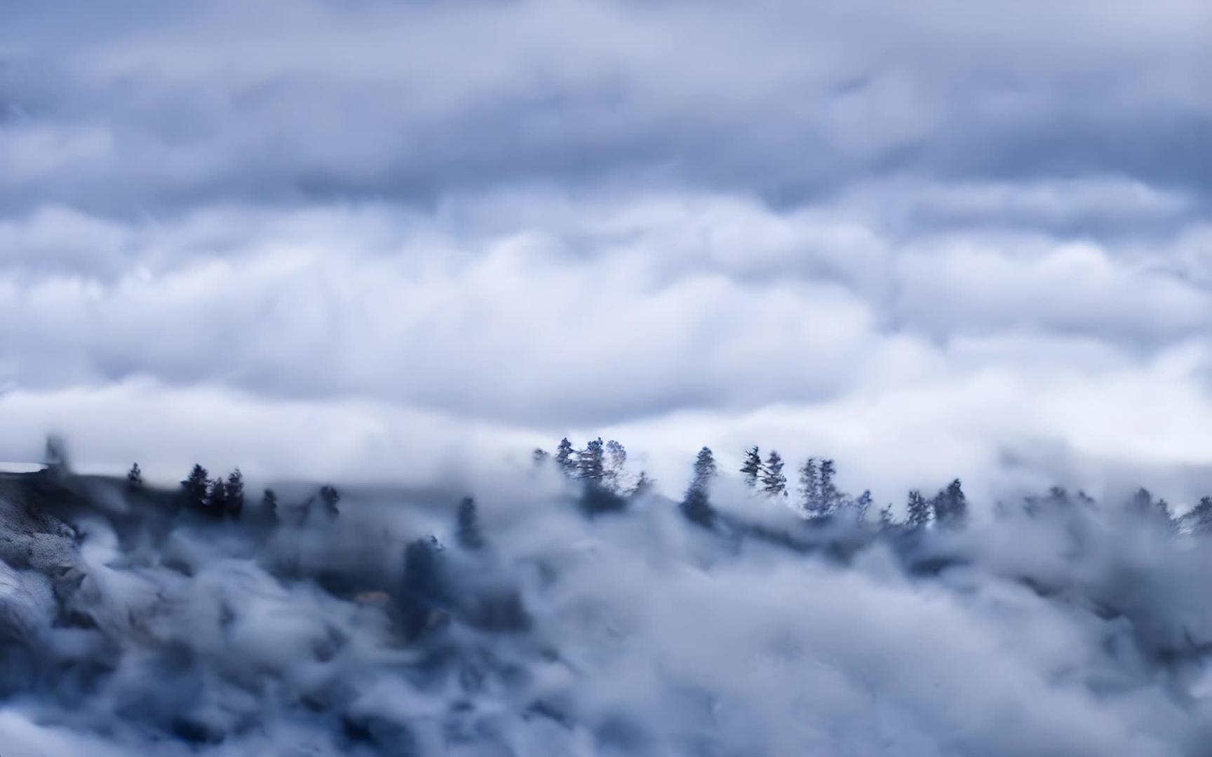 新疆禾木山间云雾森林水墨画视频的预览图