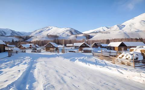 冬季雪景新疆禾木村视频的预览图