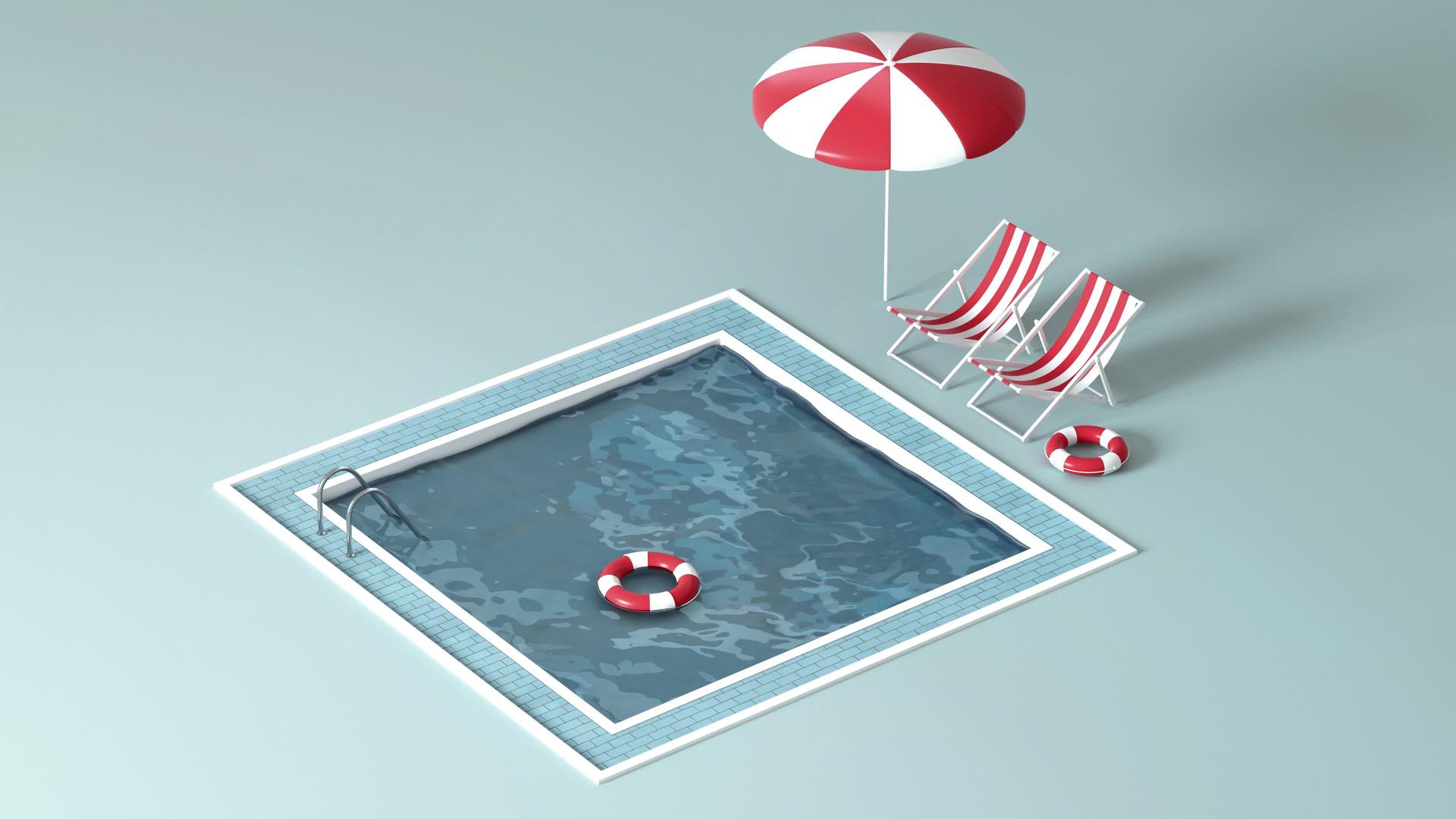 漂浮在游泳池上的卡通生活浮标3D投影视频的预览图