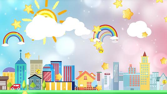 4K动态卡通城市太阳彩虹粒子背景视频视频的预览图