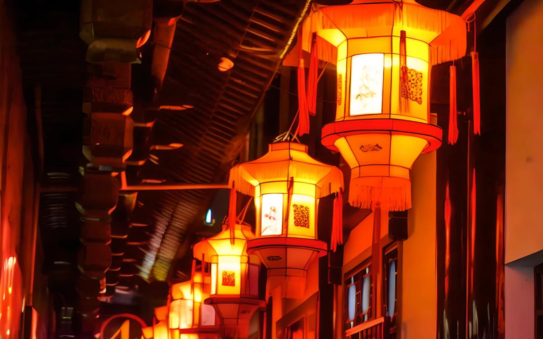 春节期间上海城隍庙开灯结彩视频的预览图