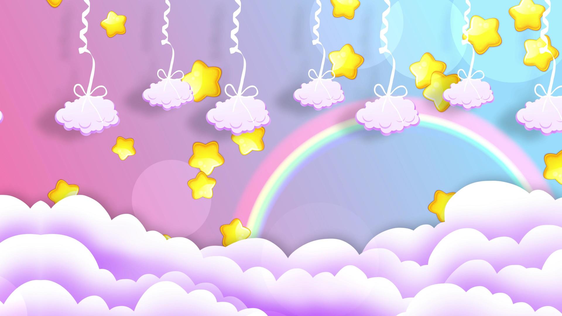 4K卡通唯美云朵彩虹动态星星粒子背景视频视频的预览图