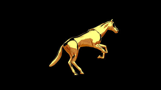 金色马在阿尔法频道从栅栏上无缝奔跑和跳跃视频的预览图
