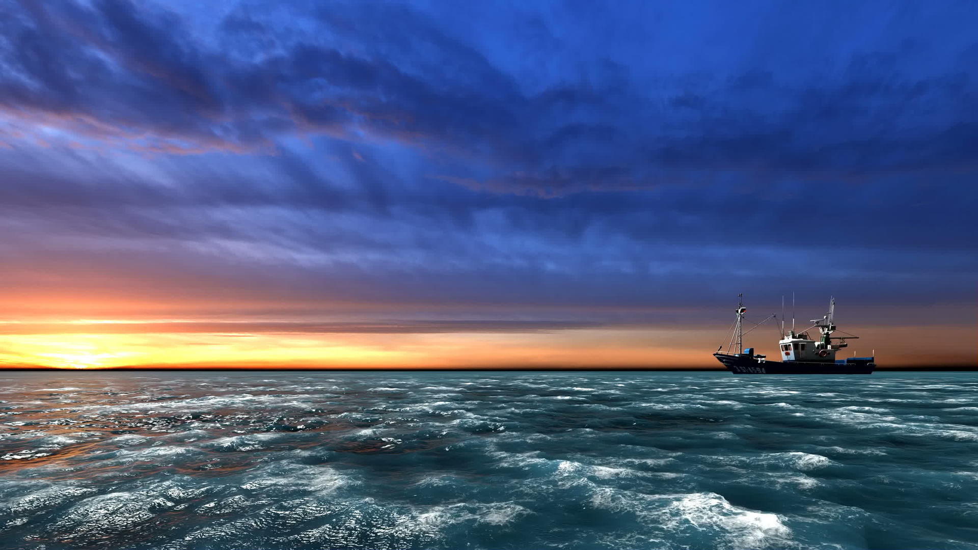 在海上航行的渔船的天空令人惊叹视频的预览图