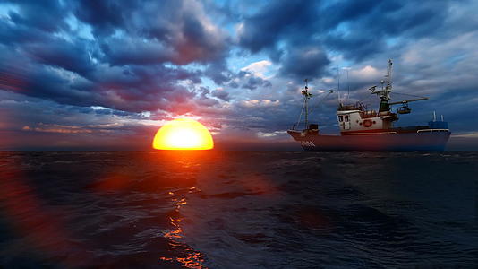 渔船在日落时航行视频的预览图