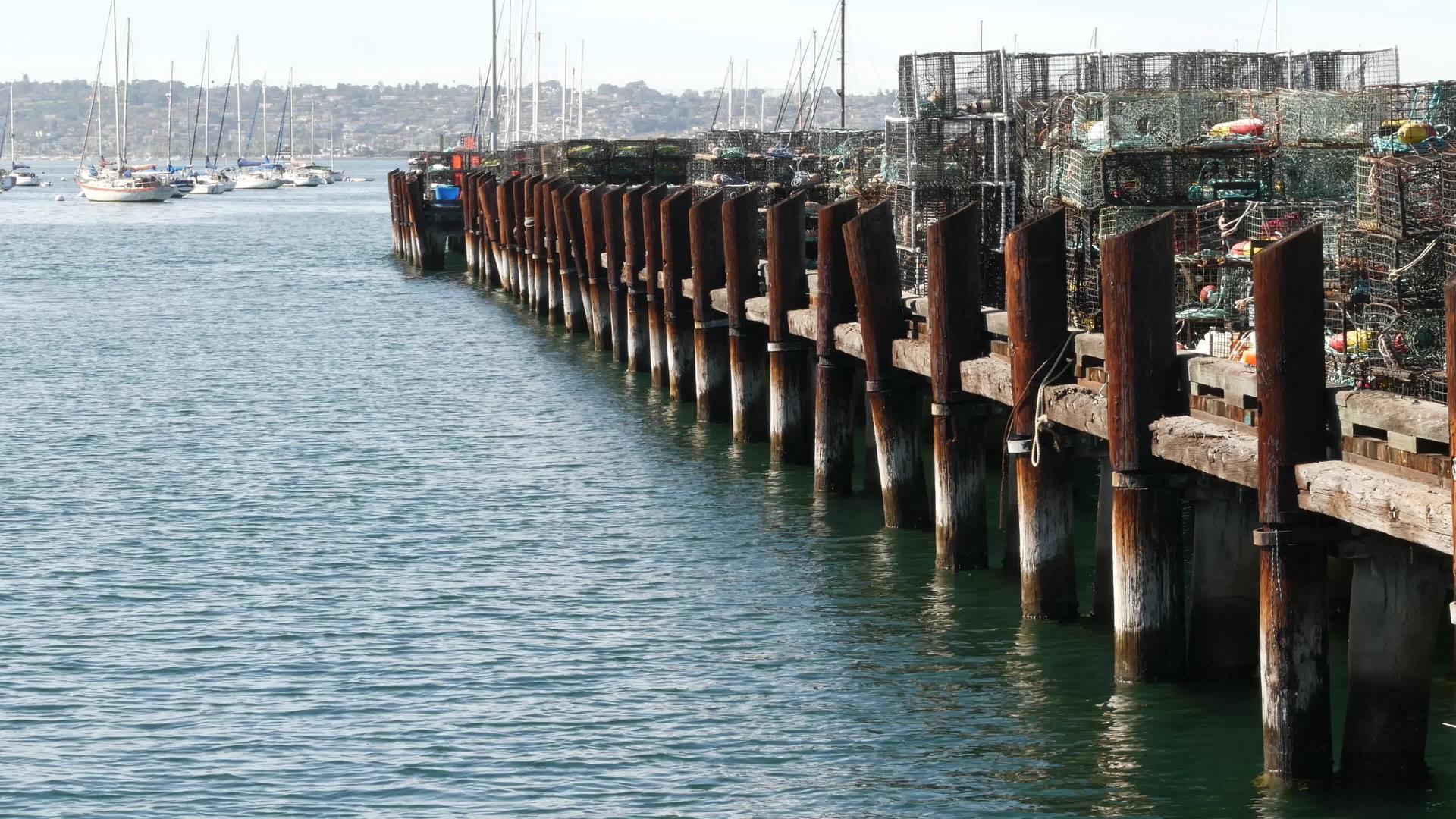 美国加州圣地亚哥港码头商业码头渔业陷阱视频的预览图