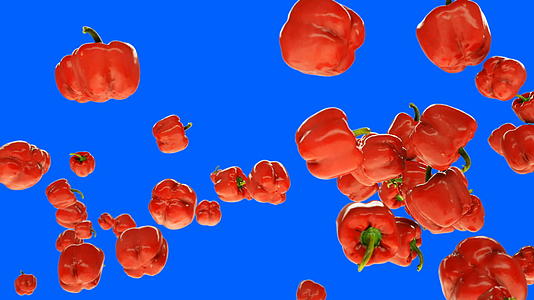 红辣椒在蓝色的屏幕上缓慢飞动视频的预览图