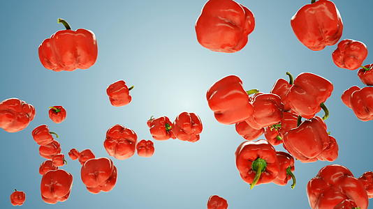 红红辣椒的慢动作是蓝色梯度相对的视频的预览图