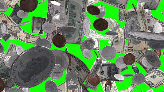 绿色屏幕上的雨钱和硬币视频的预览图