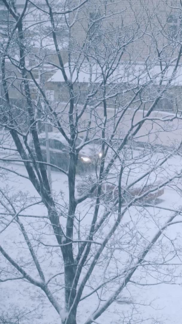寒冷的冬天暴风雪的天气城市街道通过汽车通行视频的预览图