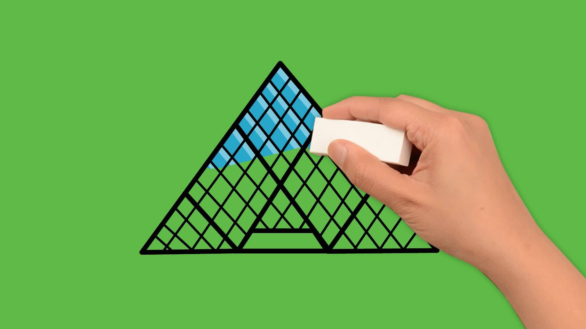 画金字塔的艺术结合了绿色背景上的蓝色和白色视频的预览图